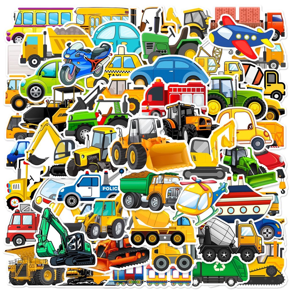 

10/30/60pcs Cartoon Truck Transports Stickers for DIY Kids Teaching Scrapbooking Stationery Water Bottle Phone Laptop Helmet