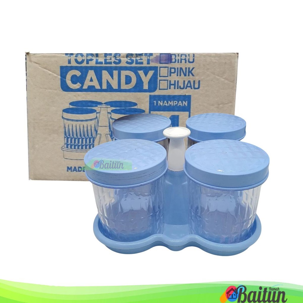 Baitun 1 Set Toples kue Tabitha [4pcs+nampan] | Toples Candy Snack Jajanan Makanan Kering Permen Bir