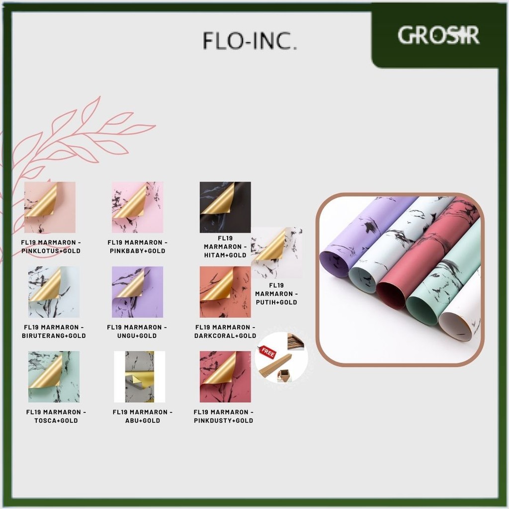 

FLO-INC. - (5 LEMBAR) - FL19 MARMARON Kertas Bunga Paper Buket Motif Batu Marmer Abstrak Florist Cellophane