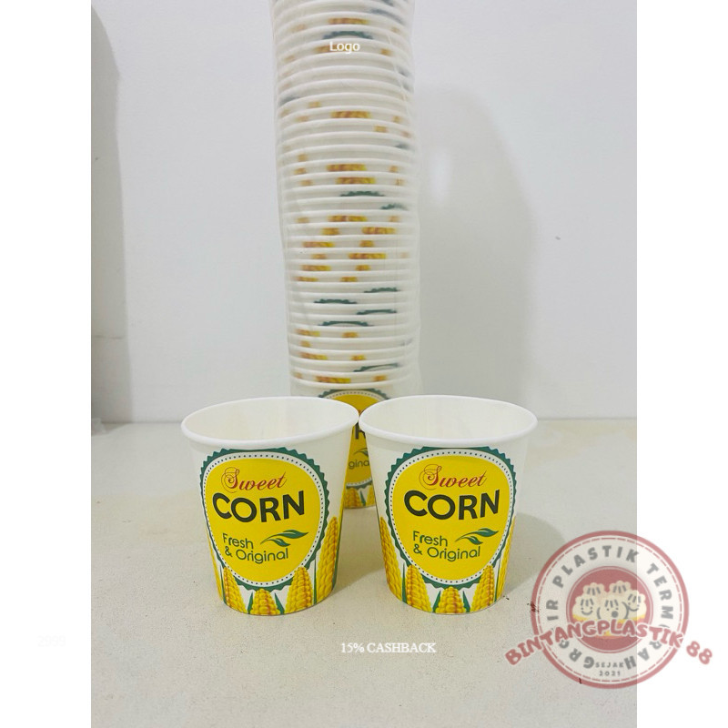 Paper Cup 6,5oz Motif Jagung / Gelas Jasuke / Pop Corn Sweet Isi 50 Pcs