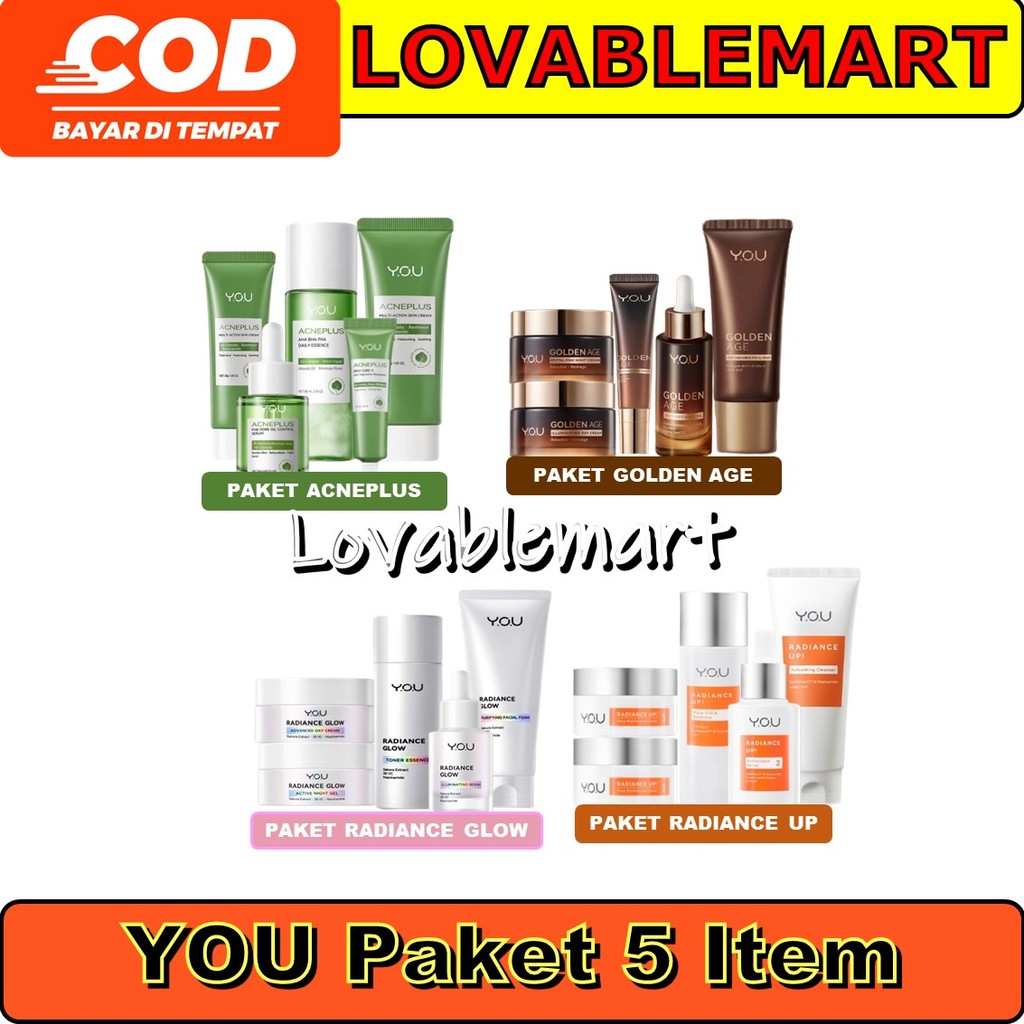 Lovablemart YOU 5in1 Paket Skincare Set 5pcs | Radiance Glow Serum Facial Foam Cream | Radiance Up S