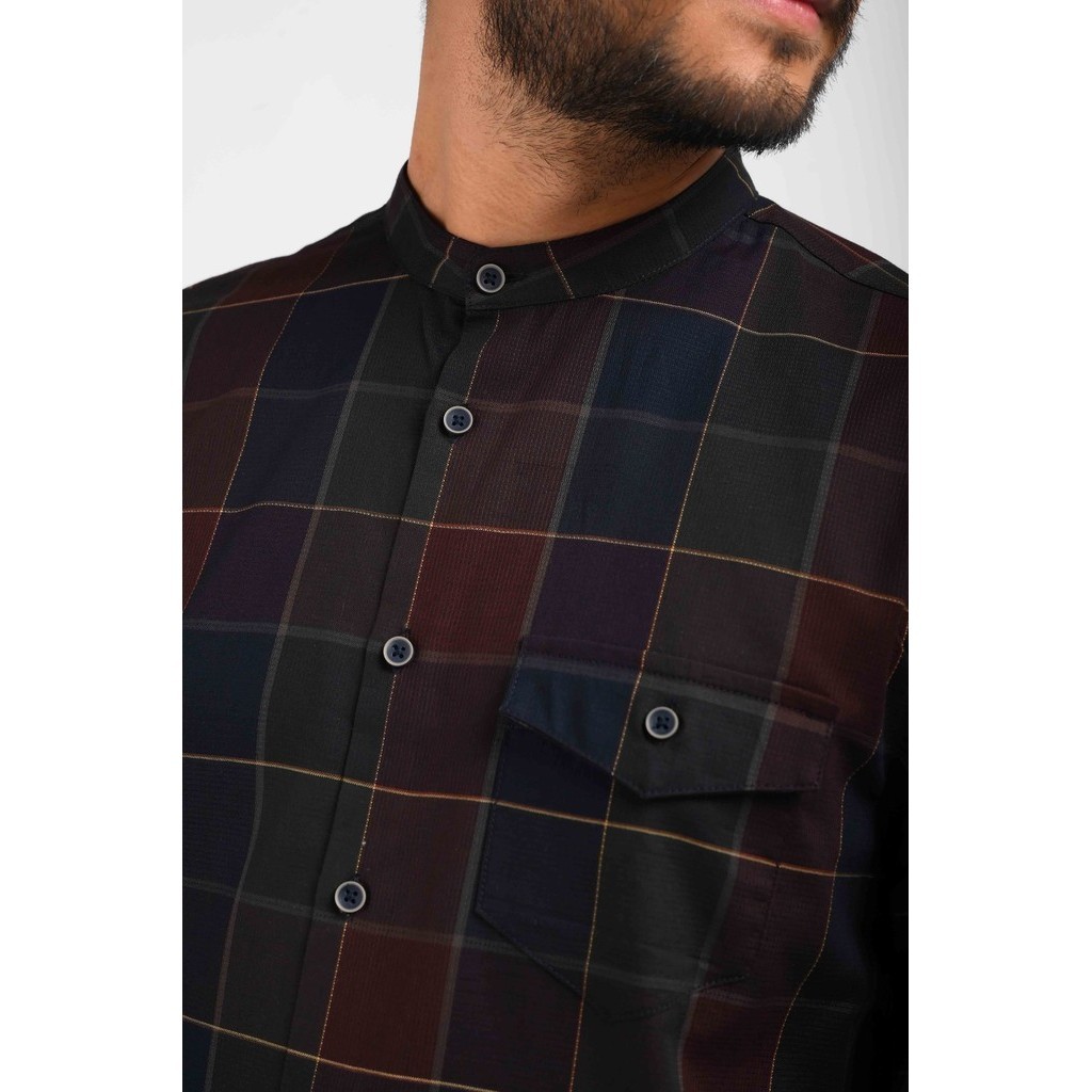 MANZONE Kemeja Shanghai Pria Lengan Panjang YAGMUR-Dark Maroon