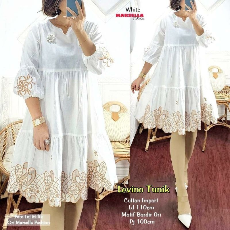 Tunik Wanita Katun Bordir import Premium terbaru LEVINO TUNIK by Fashion muslim solo