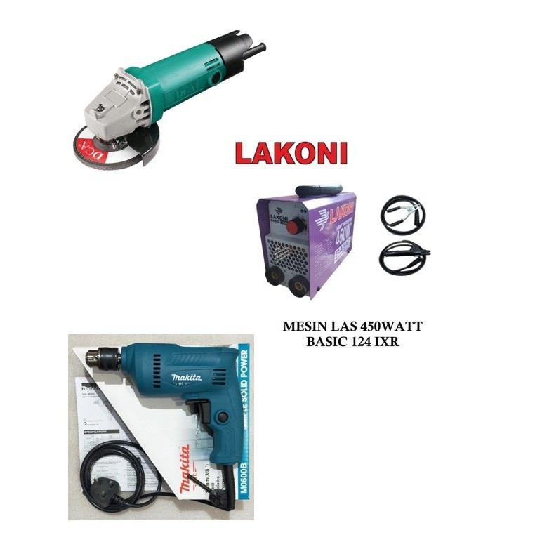 PAKET PREMIUM BENGKEL SIAP LAS MESIN LAS 450W GERINDA DCA LAKONI MAKITA