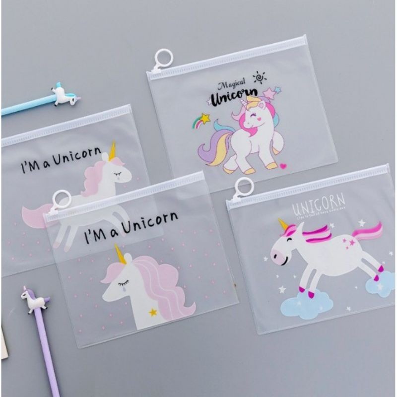 

A121-pouch unicorn Tas Pouch Kosmetik Unicorn Transparan Motif Karakter Unik Map File Unicorn Serbaguna