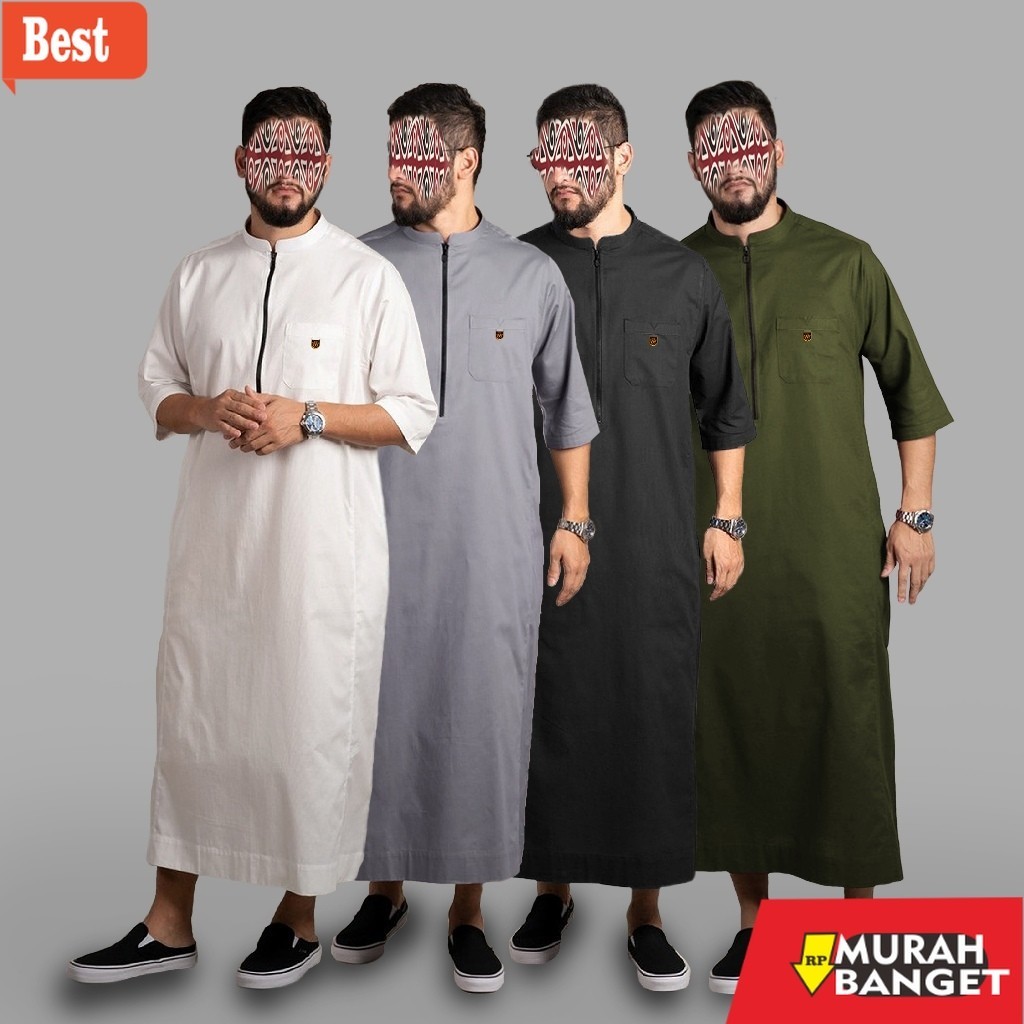 Baju timur tengah pria- Jubba reguler zipper N9262 Black | Jubah Pria polos | gamis pria | jubah dew