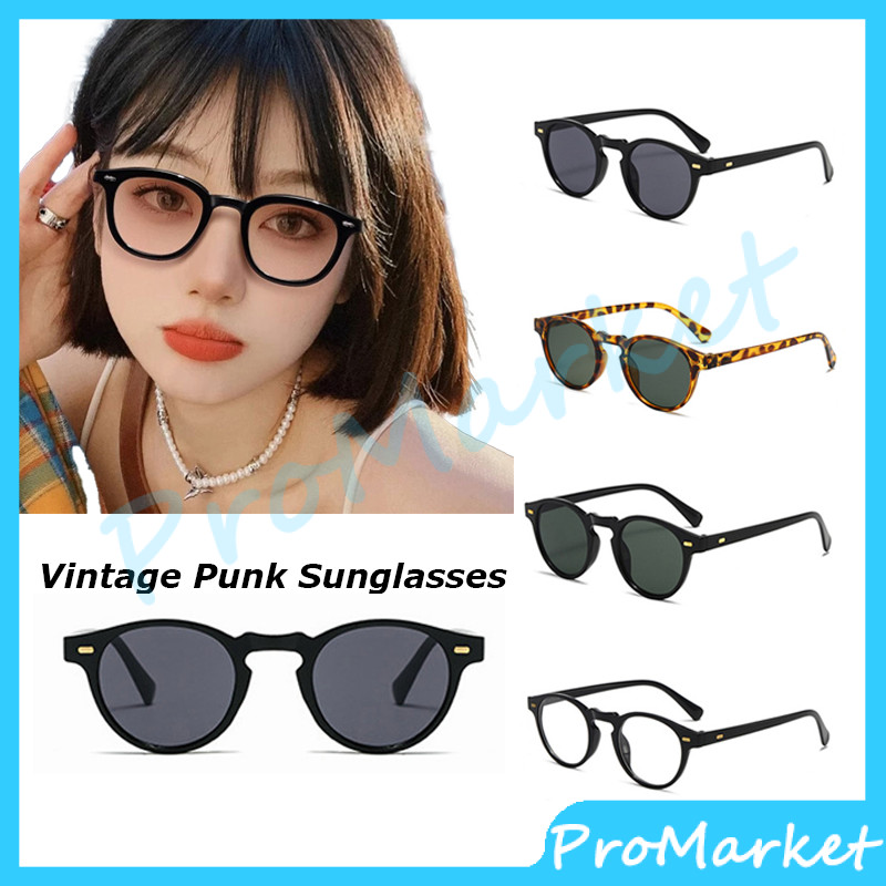 Kacamata Hitam Retro Gaya Wanita Dan Pria Bulat Kecil Vintage Punk Sunglasses Kualitas Tinggi / Bing