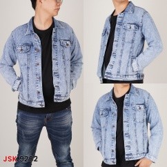 SIZE L-XXL [2 Warna] Jaket Jeans Polos Denim Pria Fashion Gaul jins ukuran besar jumbo super hitam b