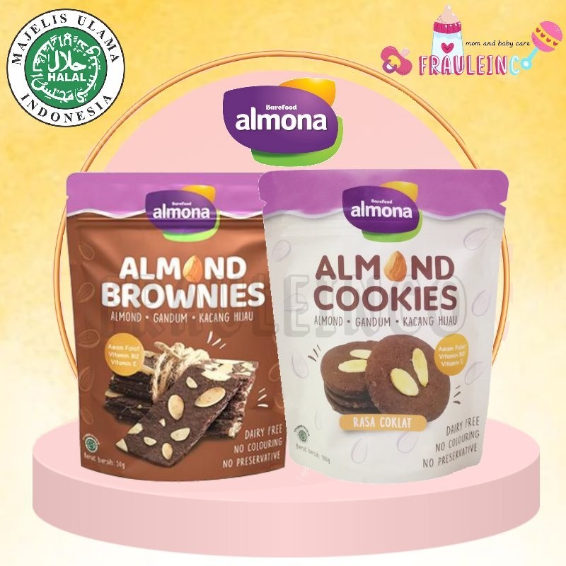 

*FRAULEINCO* BAREFOOD ALMONA ALMOND COOKIES BROWNIES 50GR | SNACK SEHAT CEMILAN DIET GANDUM KACANG HIJAU