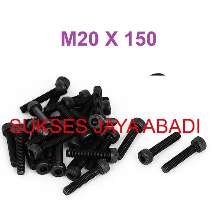 BAUT L M20 X 150 FULL THREAD BAJA HITAM GRADE 12.9 / BAUT L M20 X 150 FD FULL DRAT / HEX SOCKET HEAD