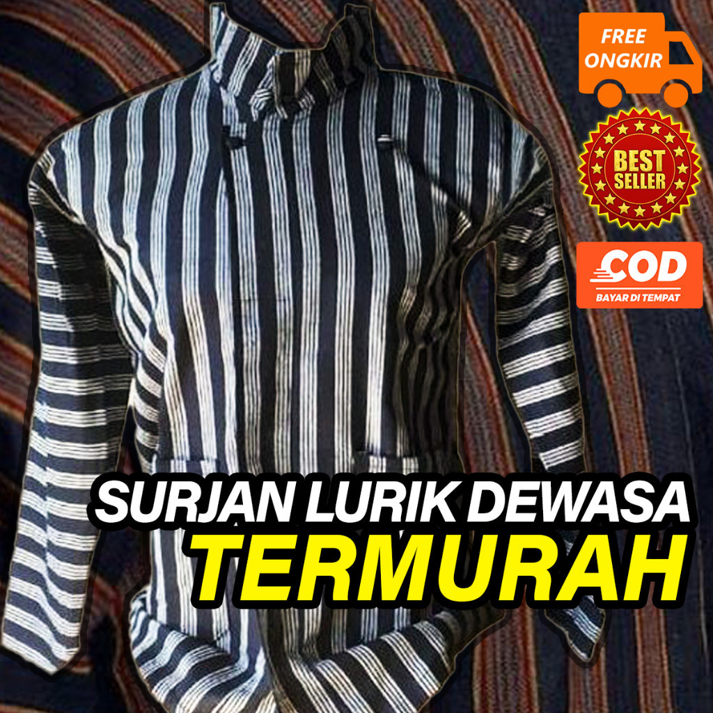 LURIK JAWA Surjan Lurik Abu Hitam / Hitam Putih Baju adat jawa Baju lurik jawa pria baju lurik wanit