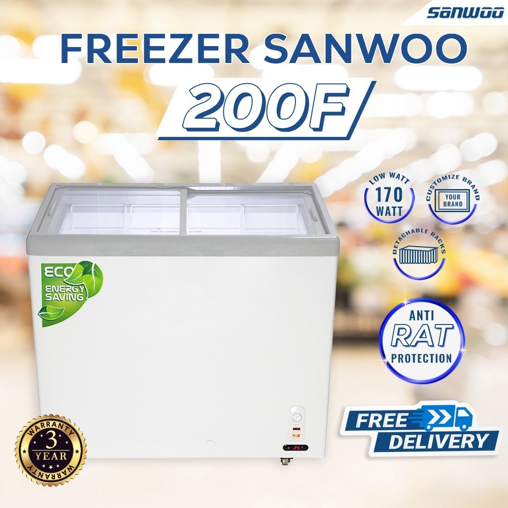 Chest Freezer Sanwoo SNW-200F 200 Liter Putih Kaca Geser