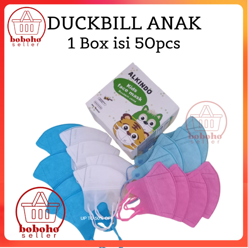 Masker Anak Duckbill 3ply Import Warna Warni Motif 1box isi 50pcs