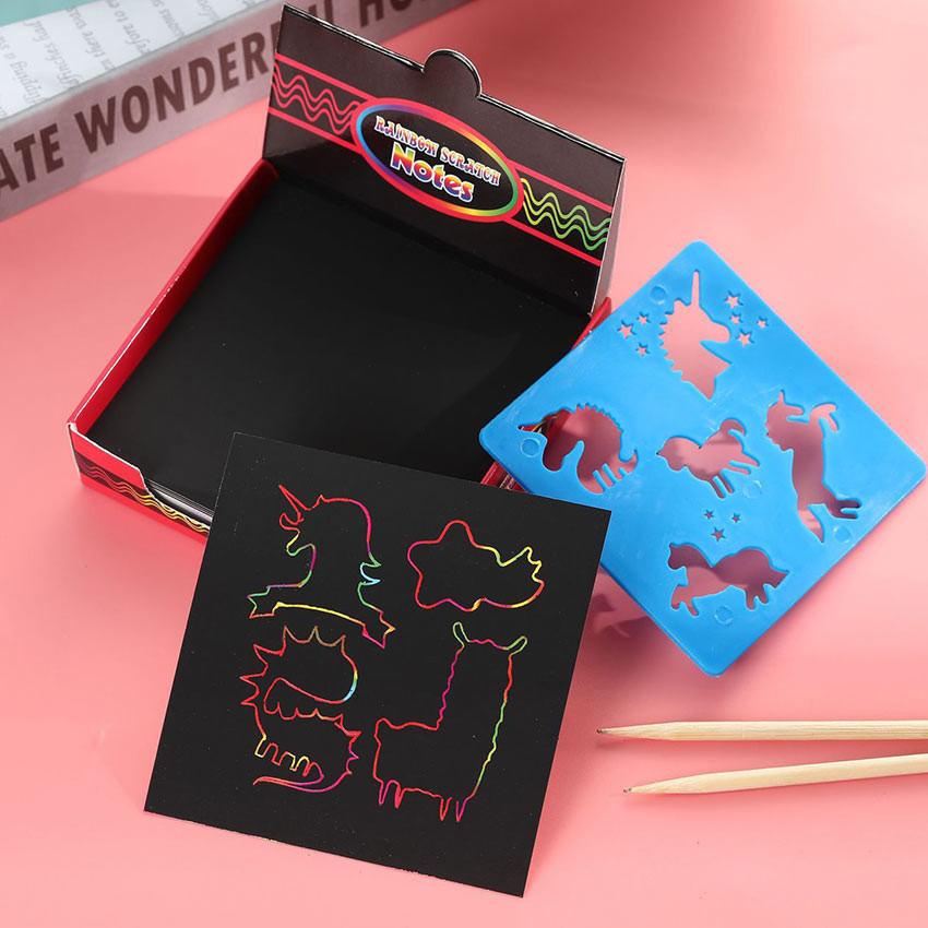 

H7Y 100pcs Kertas Gambar Scratch / Magic Rainbow Scratch / Scratch & Draw Murah /mainan Black
