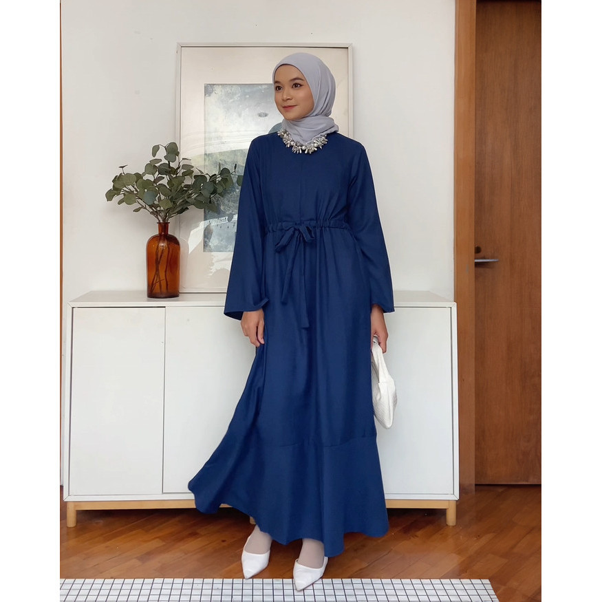 Azumi Dress | Zysku Xena | Gamis Abaya Wanita Serut Pinggang - Navy, S