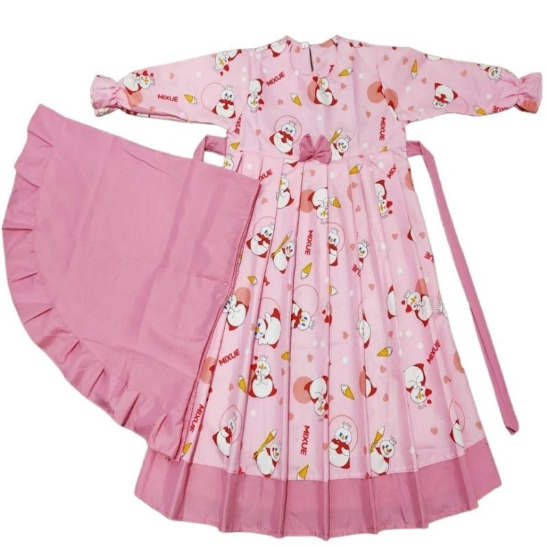Gamis anak perempuan terkini/Gamis anak rempel motif bunga dan karakter plus jilbab|baju anak peremp