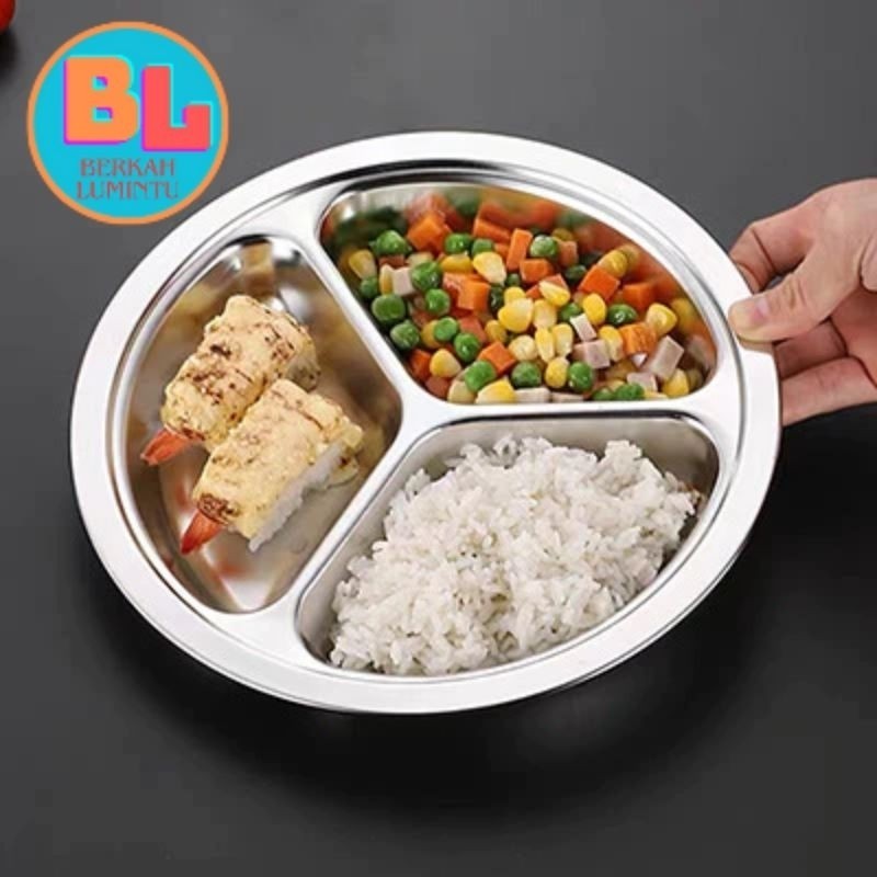 Piring 3 Sekat Stainless Steel Piring Makan Anak Fast Food Murah Tempat Makan Stainless