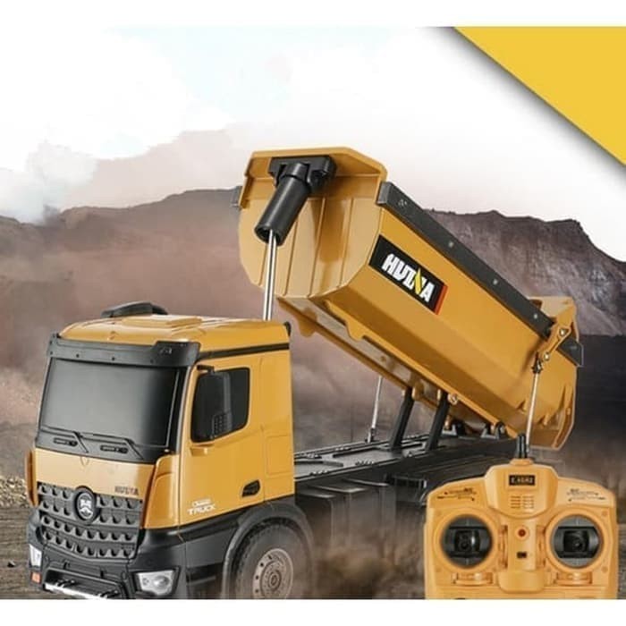 Mainan RC Alat Berat Huina 1573 RC Dump Truck Metal 10CH 1/14 RC Alat Berat RTR