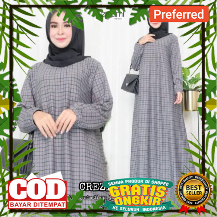 GAMIS JUMBO CREZIA MAXY GAMIS DIANA DENIM WANITA MOTIF KOTAK KOTAK XXL XXXXL LD120 LD130 LD140 GAMIS