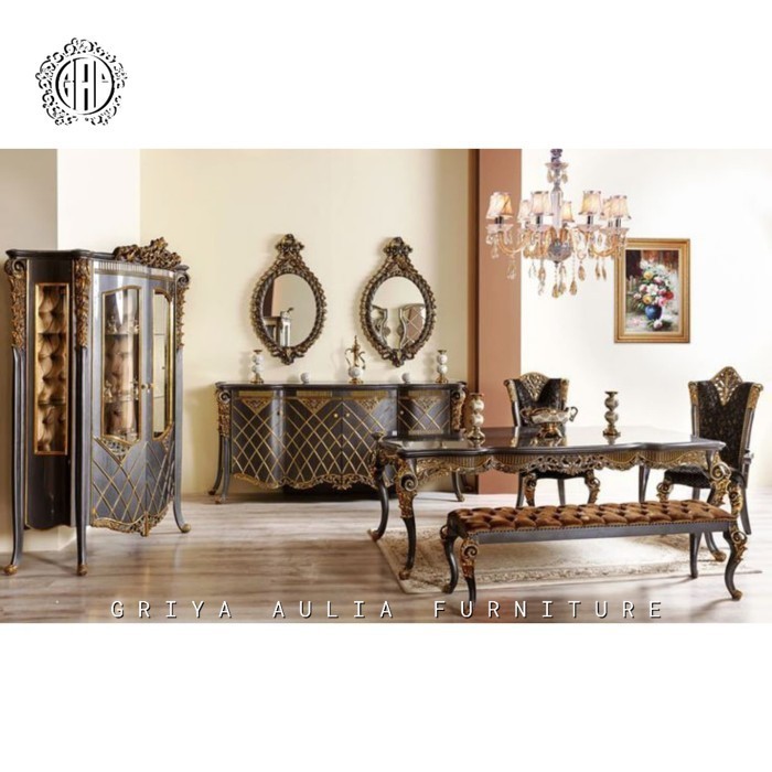 set meja makan mewah ukir Jepara bahan kayu jati