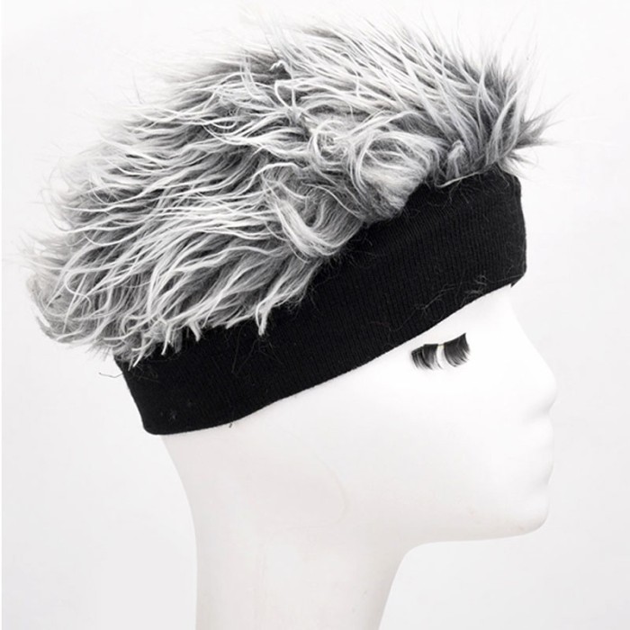 Terlaris ✨ -Topi Hip Hop Rambut Palsu Pria Rambut Pendek Penutup Kepala Retro - Abu-abu