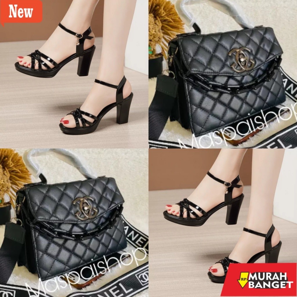 Sepatu buat lebaran- set tas dan sandal heels wanita gladiator