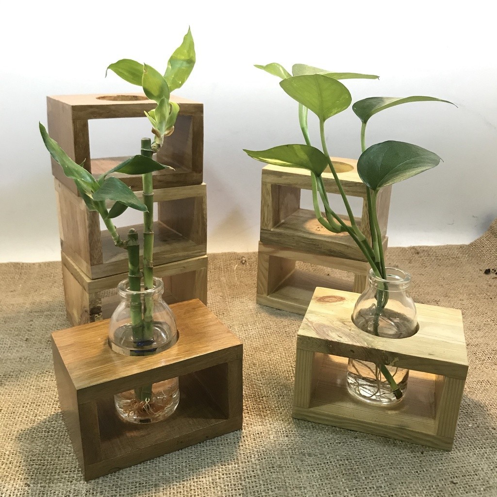 Wooden Vase - Pot Kayu - Vas Bunga Kayu - Dekorasi Meja Kerja