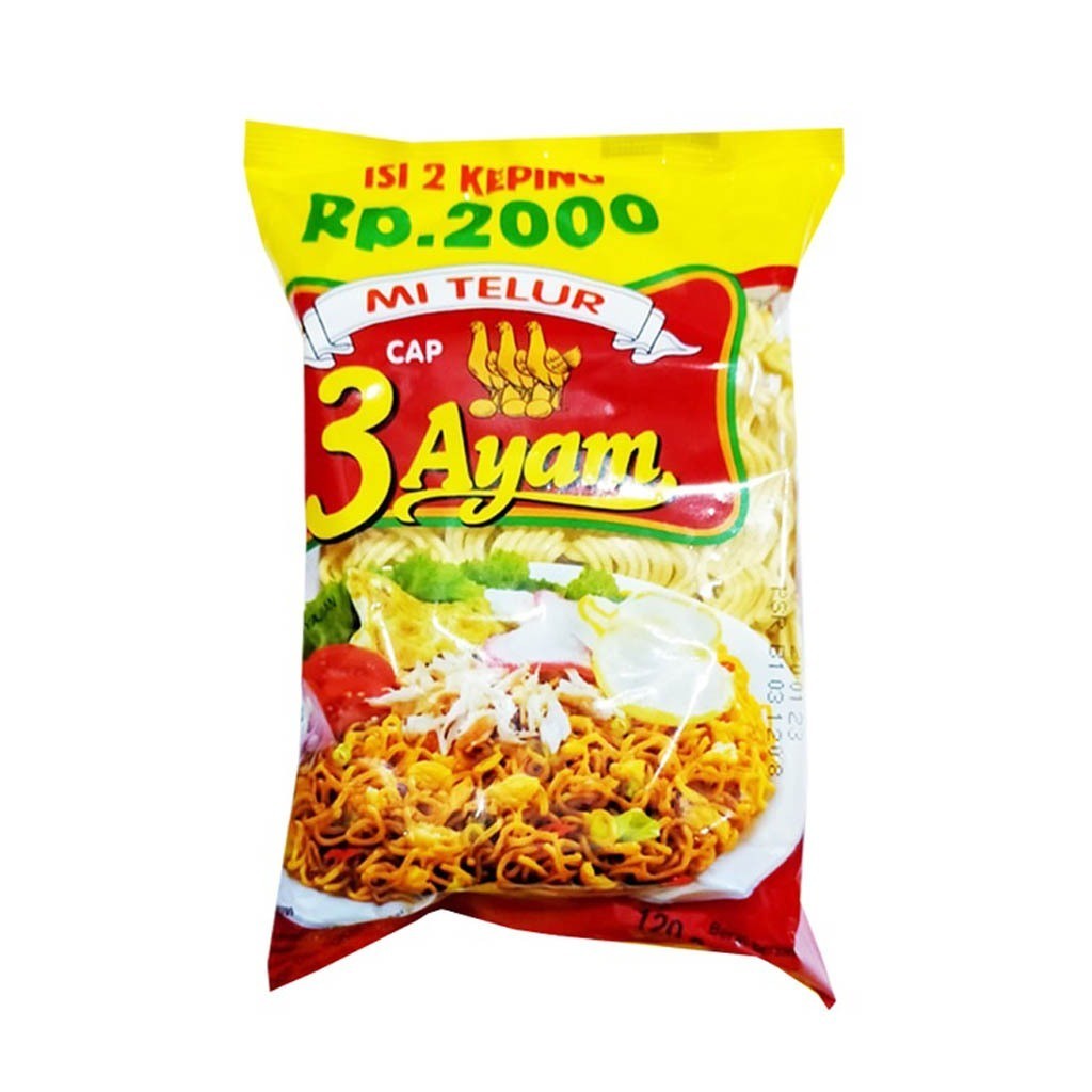 

Mi telur cap tiga 3 ayam isi 2 keping 110gr eceran 2000 isi 2pcs
