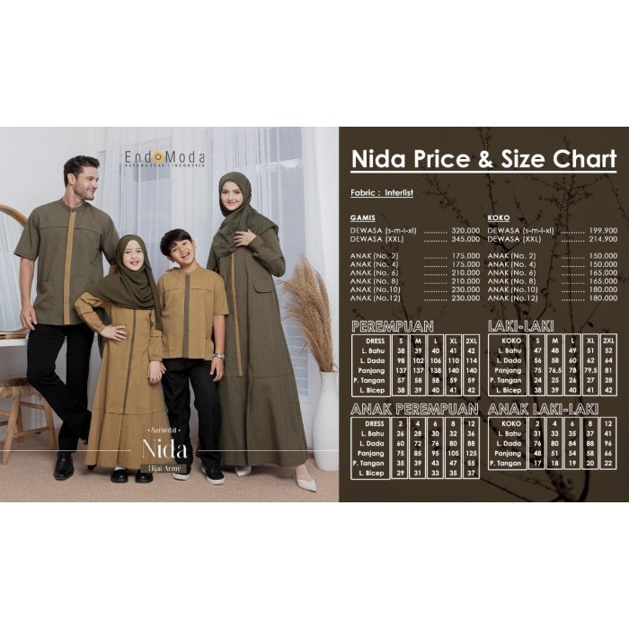 promosi toko Busana muslim family set couple Sarimbit Endomoda Nida hijau army