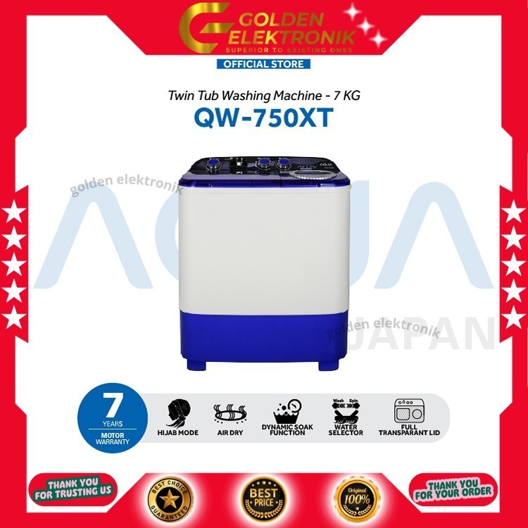 MESIN CUCI AQUA QW-750XT QW-750 XT QW 750XT 750 XT 7Kg 2 TABUNG TRANSPARAN