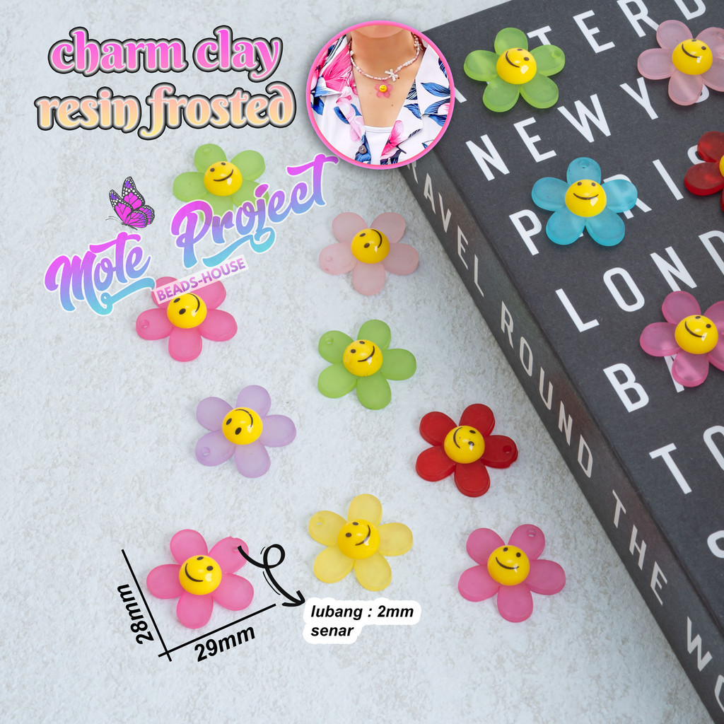 Manik Mote Charm Clay Resin Frosted / Manik Liontin Bunga Smile