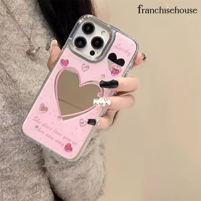 Casing IPhone love berlian case mirror pink Dengan berlian Cocok Untuk iphone 11 13 x xs xr 7plus 8p