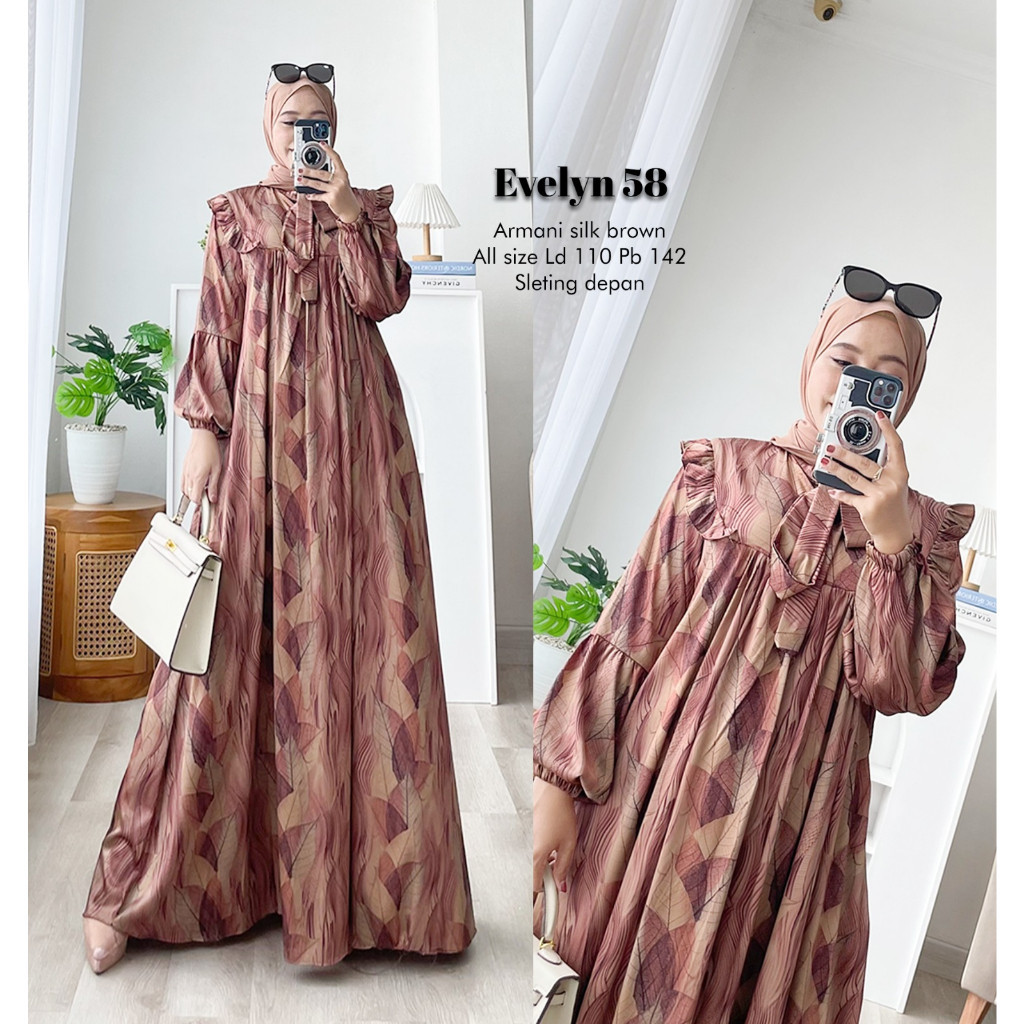 Gamis Muslim Evelyn 58 Wanita / Gamis Muslim Syari Ibu Busui / Dress Hijab Muslimah Bahan DiorSilk J