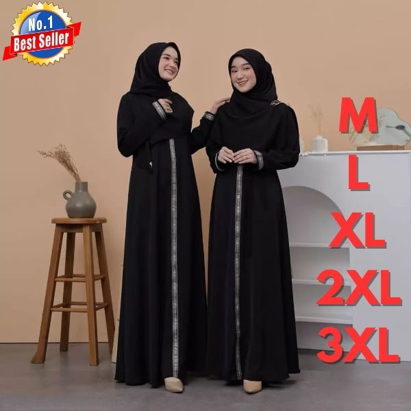 COD Abaya Hitam Polos Jetblack Turkey Modern Baju Gamis Hitam Polos Wanita Remaja Size M L XL 2XL 3X