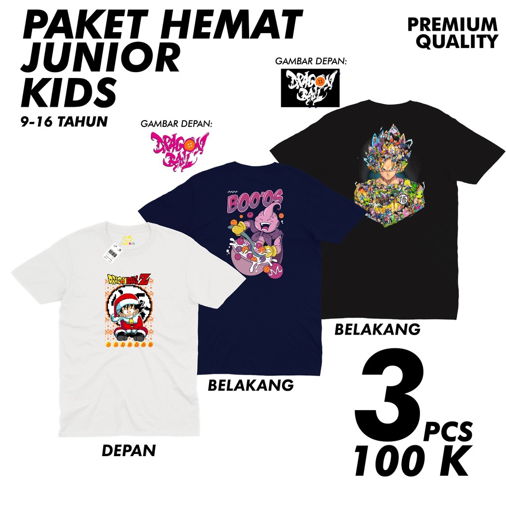 Paket hemat isi 3 pcs 100rb kaos junior tanggung remaja anime jepang DRAGON BALL GOKU / DEMON SLAYER