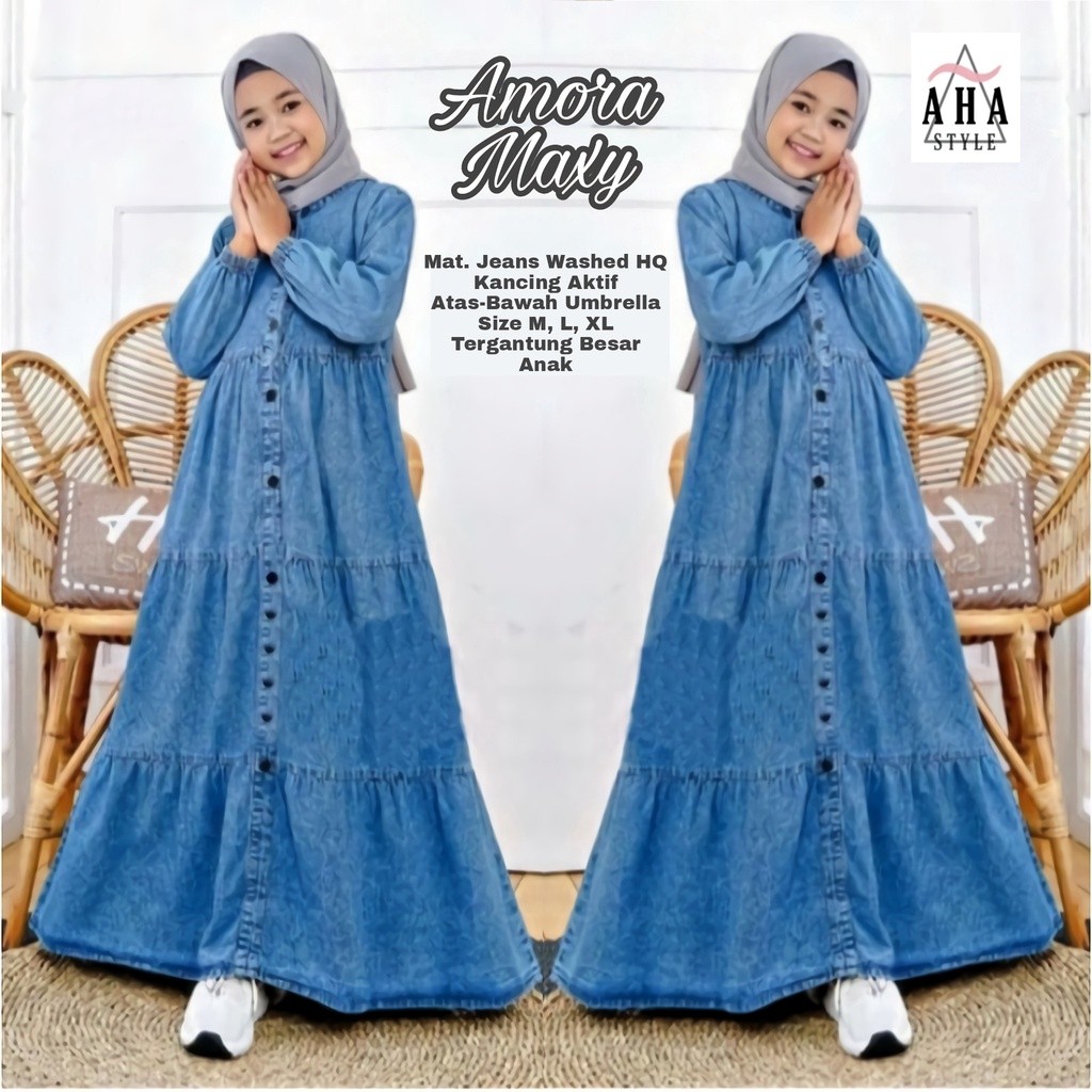 GF45TG Baju Gamis Dress Susun Jeans Anak Perempuan Tanggung Umur 11 12 15 Tahun Terbaru 2024 Premium