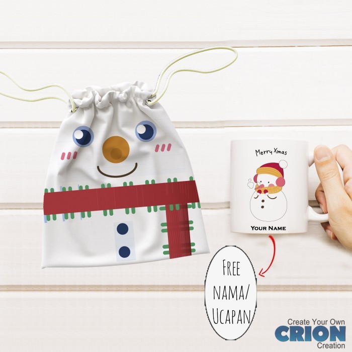

[New Arrival]Promo!!! Mug Hampers Natal Pouch serut santa elf snowman reindeer face by crion - Snowman