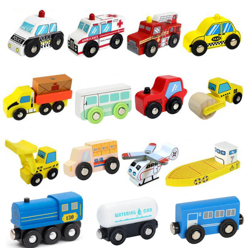 Wooden Train Toys Fire Truck Police Car Ambulance Compatible Thomas Train Track Wooden Toys For Chil