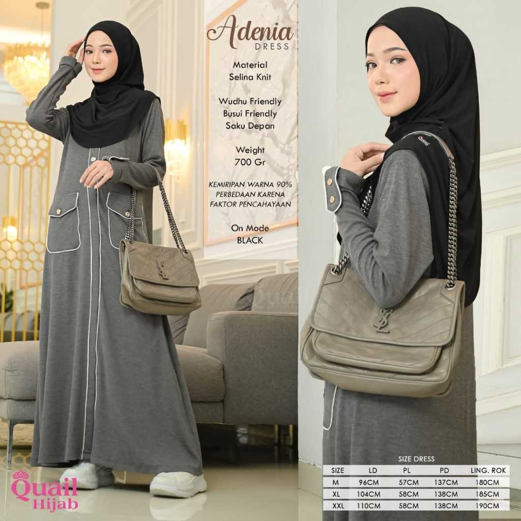 Adenia Dress Gamis Original Quaill Hijab Gamis Material Selina Knit Gamis Original Quail Hijab Gamis
