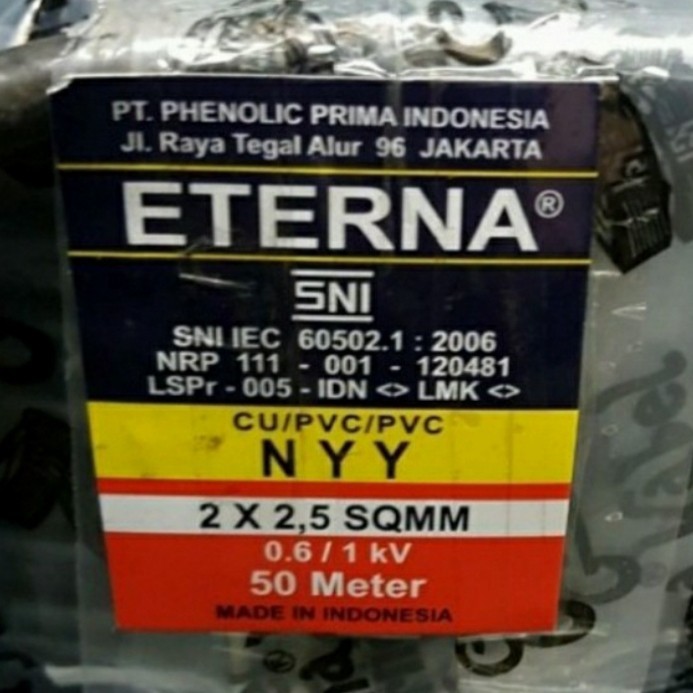 Kabel Listrik NYY 2x2.5 Eterna 50 meter / Kabel Listrik NYY 2x2,5 50m