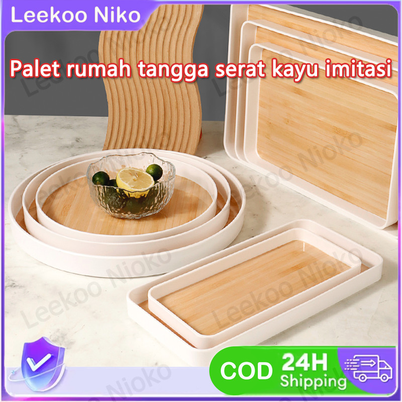 COD】Nampan Teh Kayu Palsu Nampan Teh Rumah Tangga Set Baki Drainase Baki Buah Plastik
