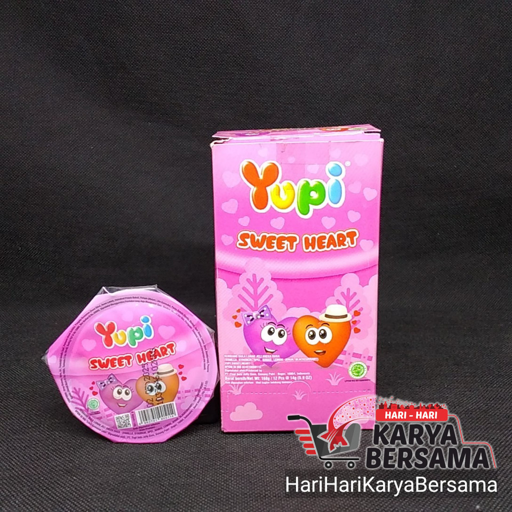 

MAKANAN RINGAN PERMEN YUPI GUMMY CANDIES SWEET HEART BOX ISI 12'S X 14GR