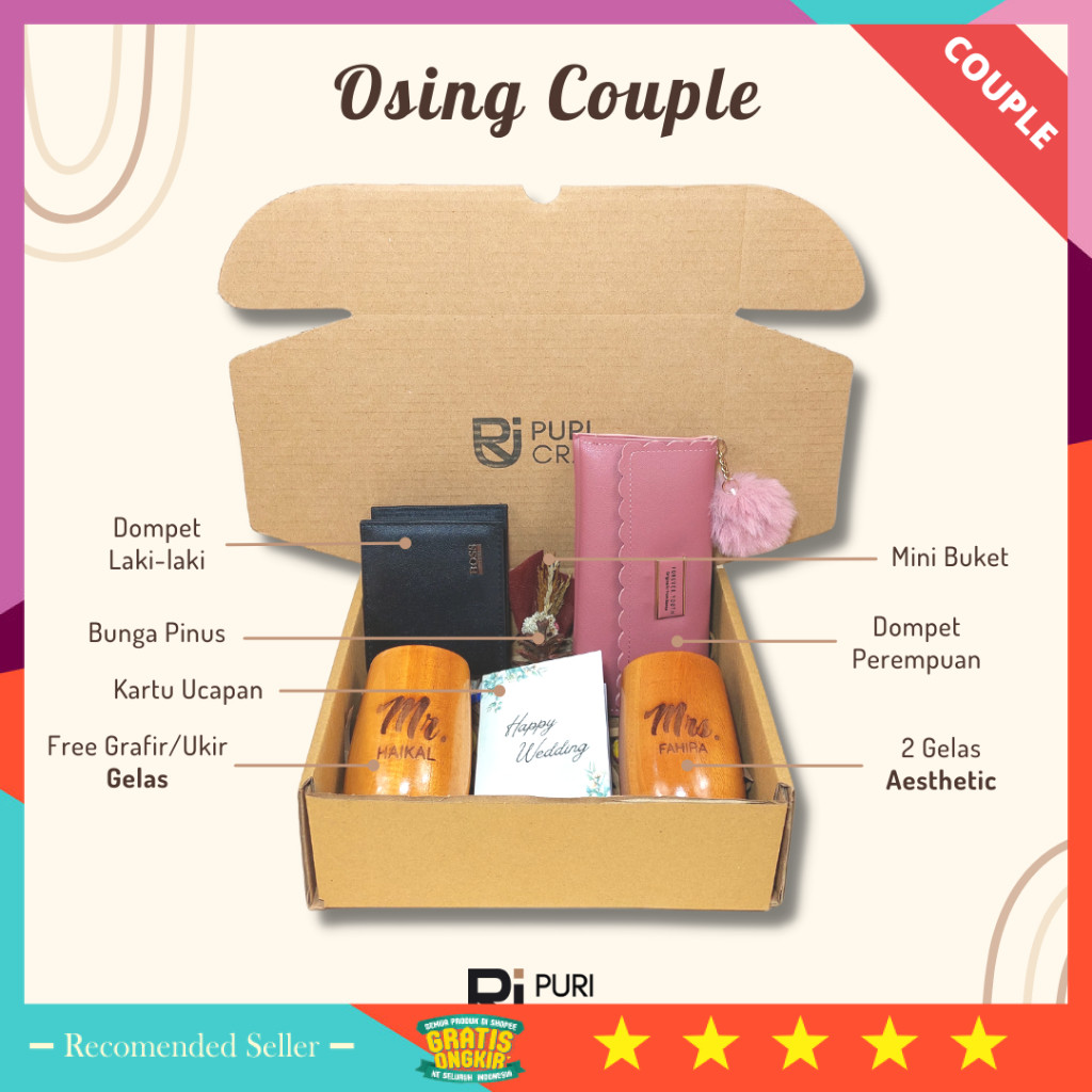 

Hadiah Wedding Anniversary Hampers Murah / OSING Couple Series / FREE UKIR / Hampers Pernikahan / Hampers Wedding / Kado Pernikahan / Kado Aesthetic / Wedding Gift / Hampers Lebaran / Kado Unik / Kado Cowok / Kado Cewek / Puri Craft