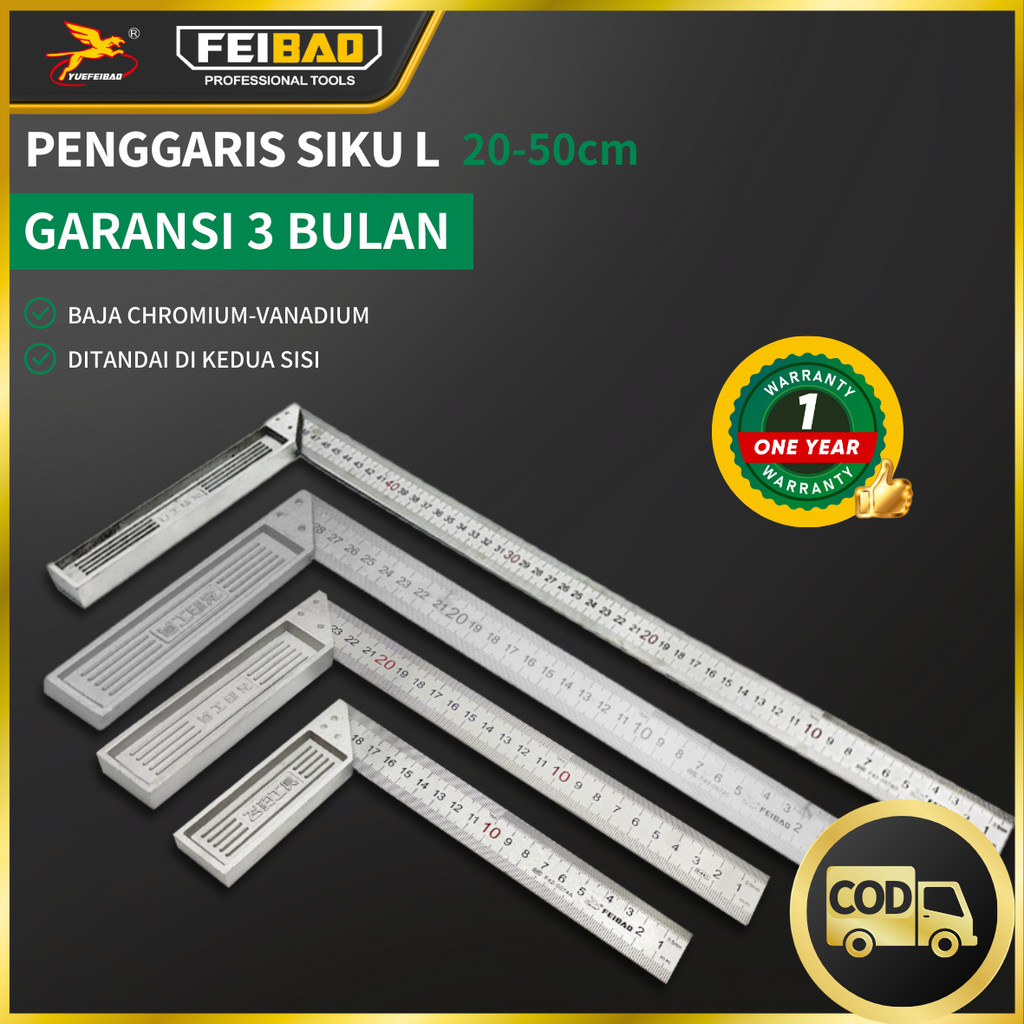 

Feibao Penggaris Siku L 20-30cm / Steel Angle Ruler / Penggaris Siku Tukang / 20-30cm / F42-0074