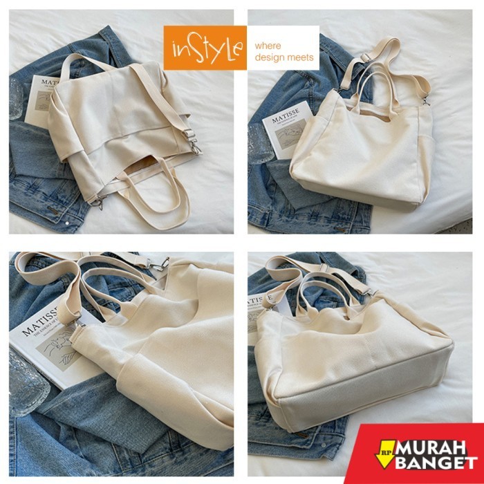 tas selempang wanita simple elegan Tas Tote Bahu Selempang Kanvas Wanita Korean Style Bag (T4-012) -