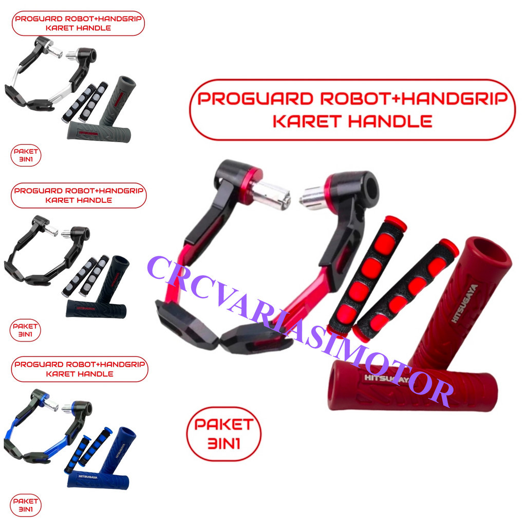 #CRC#Paket 3in1 Handgrip HITSUGAYA+PROGUARD ROBOT+KARET HANDLE Nmax PCX Aerox Vario150 Beat Mio Vixi