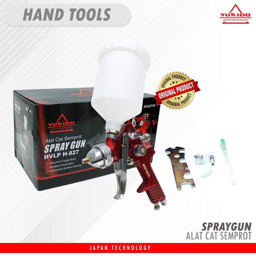 YUKIDO SPRAY GUN SEMPROTAN HVLP H-827 - tabung atas untuk cat motor/mobil /kayu - BERKUALITAS