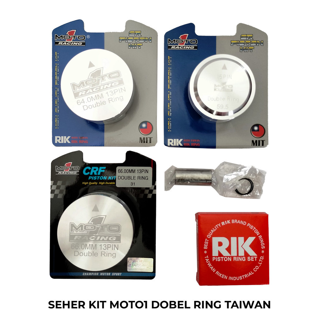 Piston Seher Kit Moto1 Casting Dobel Ring Taiwan Ukuran 58.5/59.5/64/65/66/70 Pen/Pin 13/14/15 Pisto
