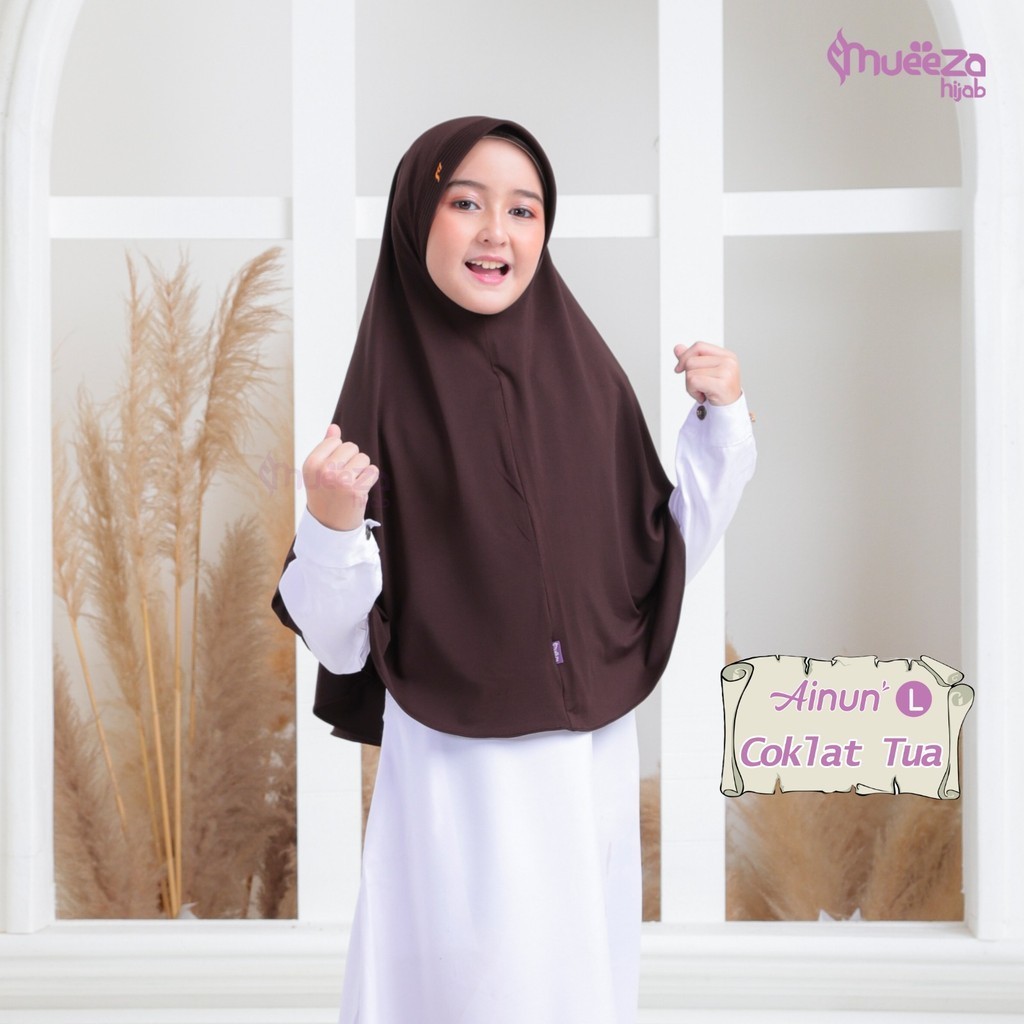Jilbab Anak Ainun Size L SMP-SMA Bergo Sekolah Polos - Bahan Jersey - Mueezahijab