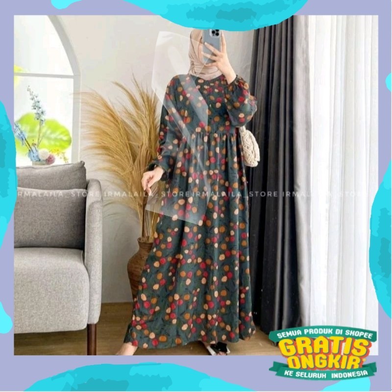 Midi Dress Wanita Kekinian || Kolinda Midi Dress Busui || Dress Rayon Motif Bunga Dress Muslim/Ramdh